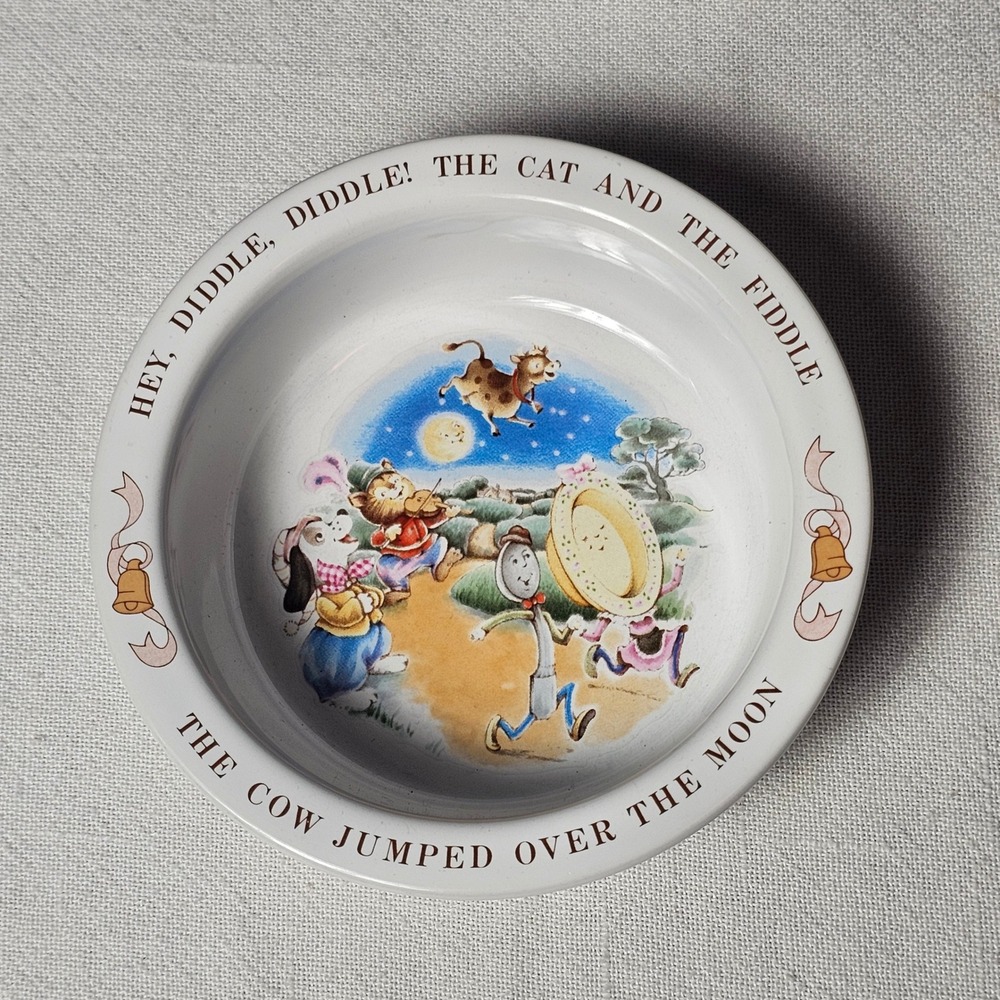 Vintage Avon 1984 Hey Diddle Diddle Nursery Rhyme Porcelain Bowl White Ceramic